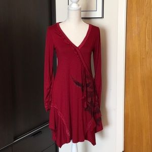 Red boutique dress, asymmetrical hemline